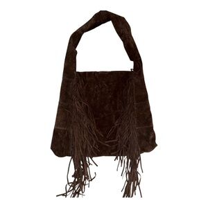 Claudia Firenze Italy Suede Fringe Hobo Bag Brown